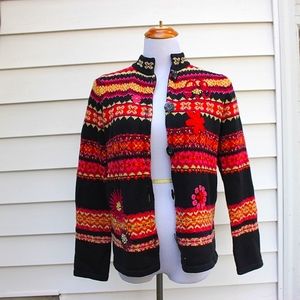 Vintage Susan Bristol Floral Striped Sweater • Small • Colorful Funky Grannycore